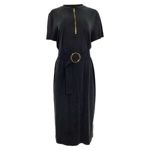 Escada Belted Midi Shirt Sleeve Dress in Black Cotton